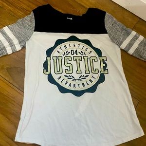 Justice Athletics Department white long sleeve shirt, Girls Size:10.